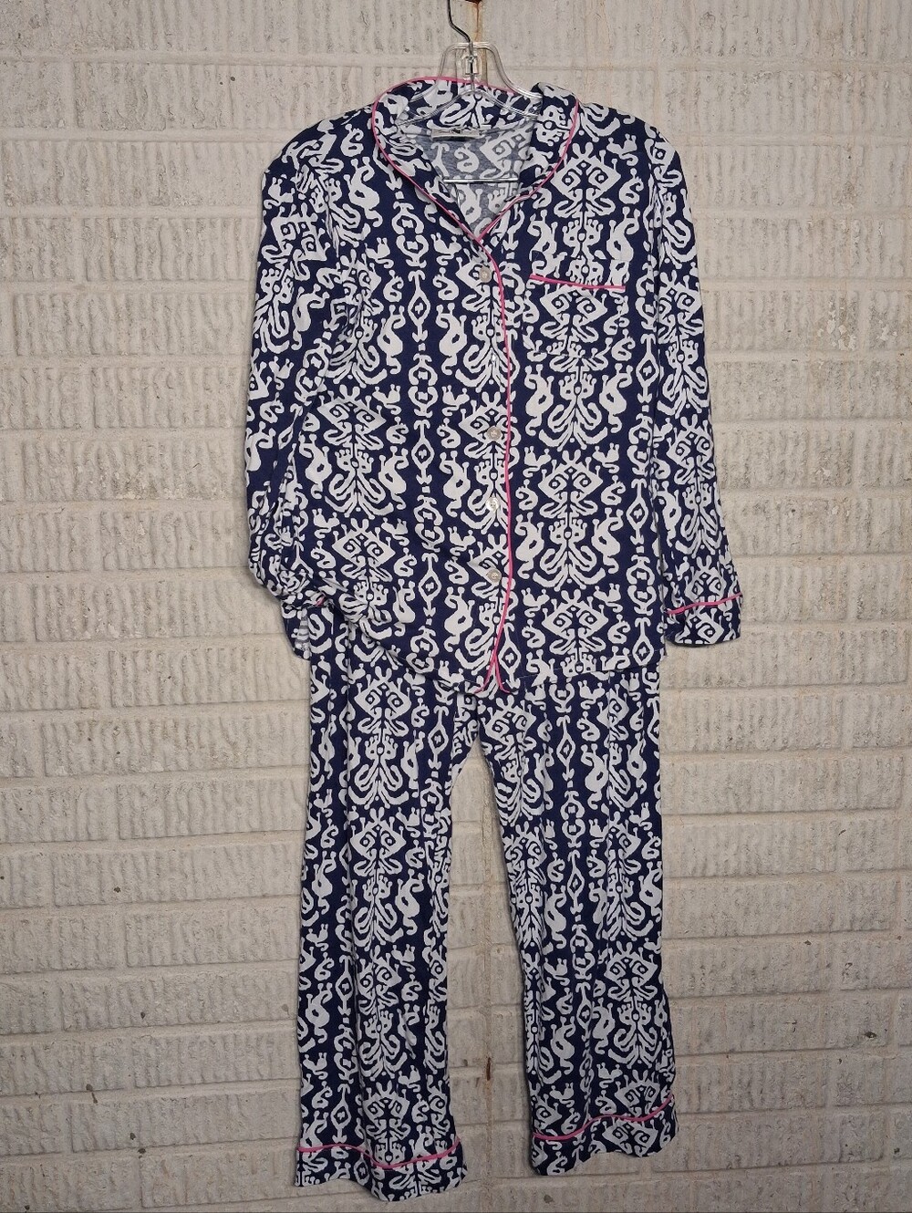 Malabar Bay Navy & White Printed Pajama Set XS